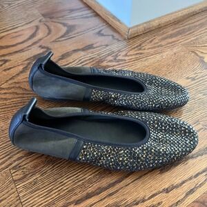 Arche France Women 40 Metallic Honeycomb Suede Leather Ballet Flats Latex Sole